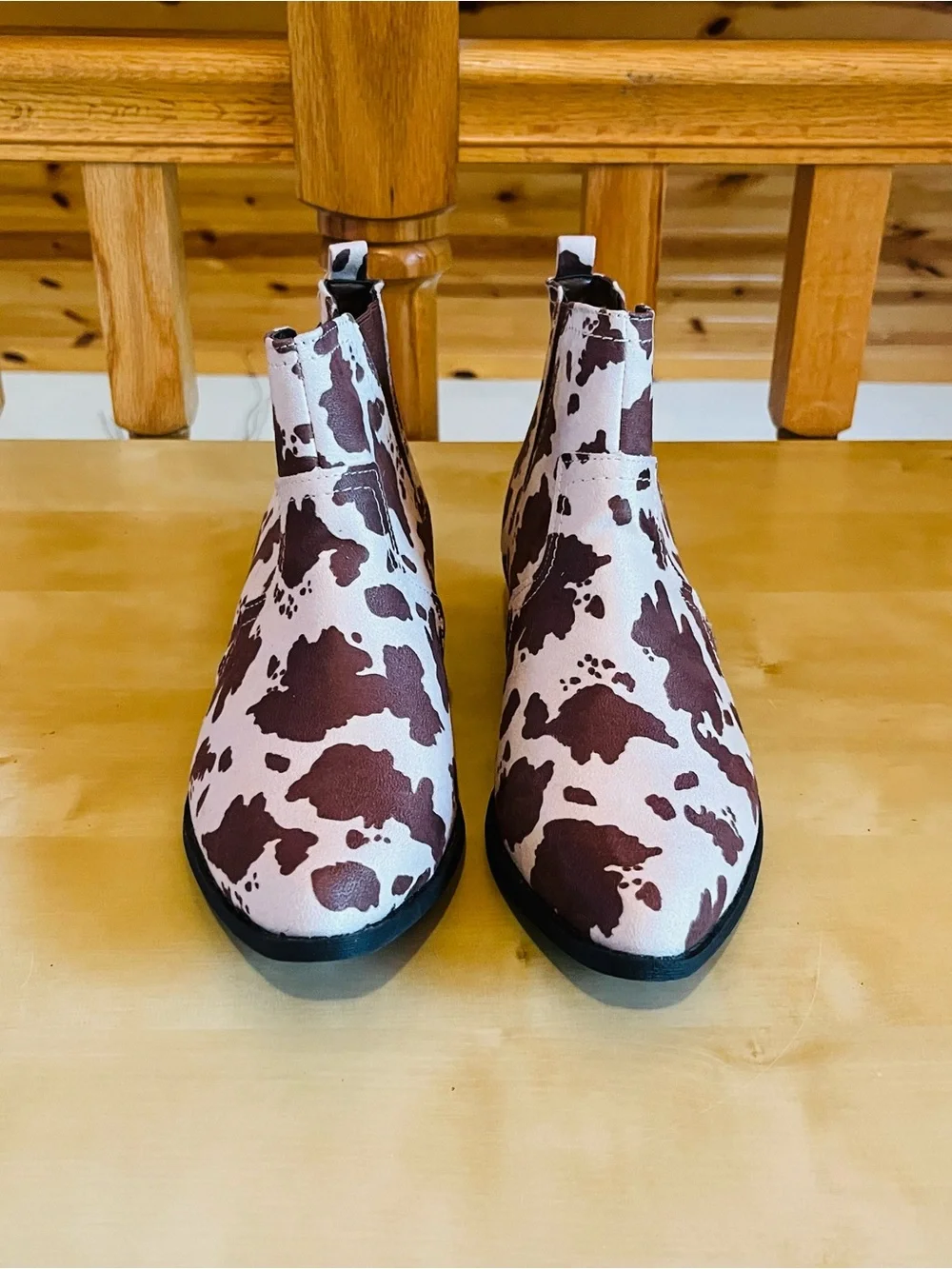 Arizona Jean Co. Women's Cow Print Brown/Cream Cowboy Booties Size 9M NWT